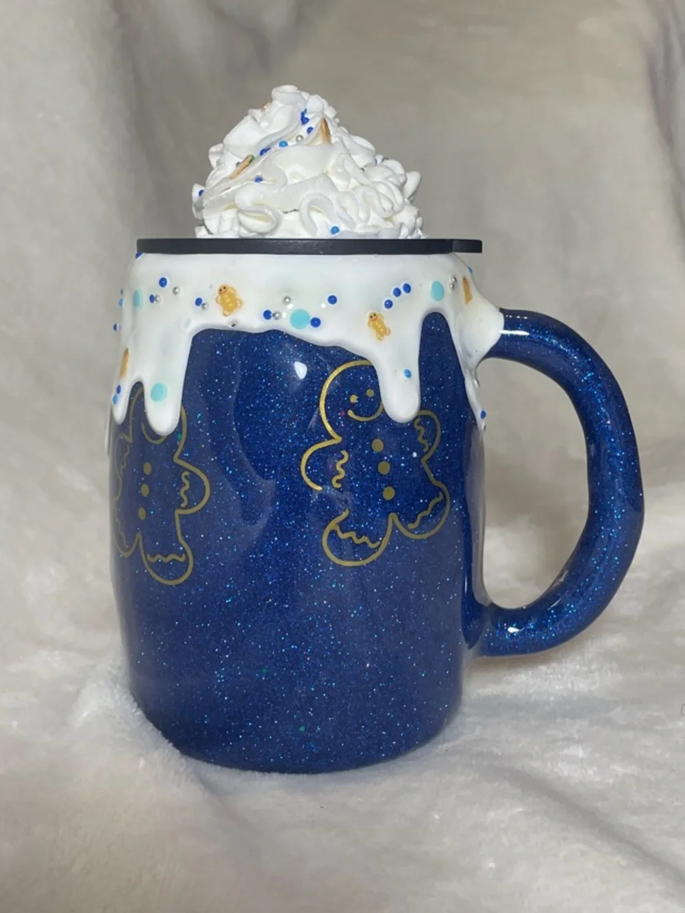 Blue Glitter Holiday Lattes Ceramic Mug with Whipped Top